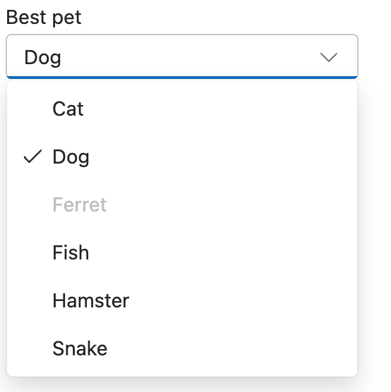 disabled-option concept on a Combobox component in UI Fabric.