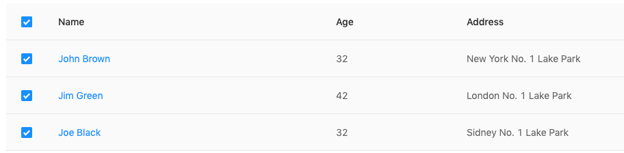 selected-rows concept on a Table component in Ant Design.