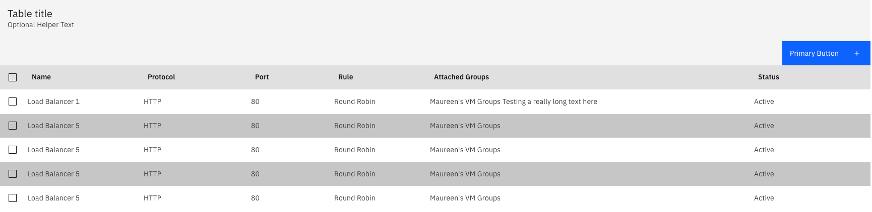 striped concept on a Table component in Carbon Design System.
