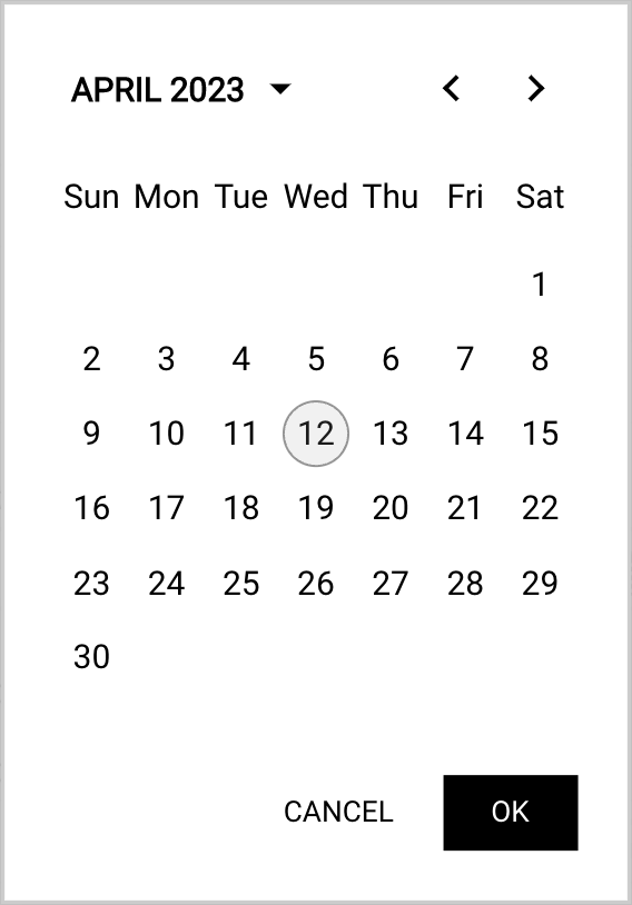 shape concept on a Datepicker component in GoodBarber Design System.
