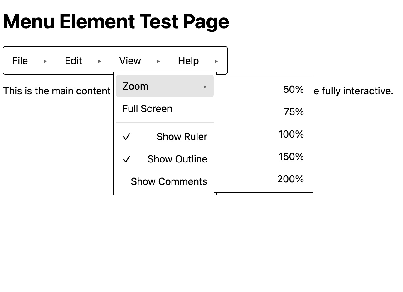 menu elements expanded showing checkable state