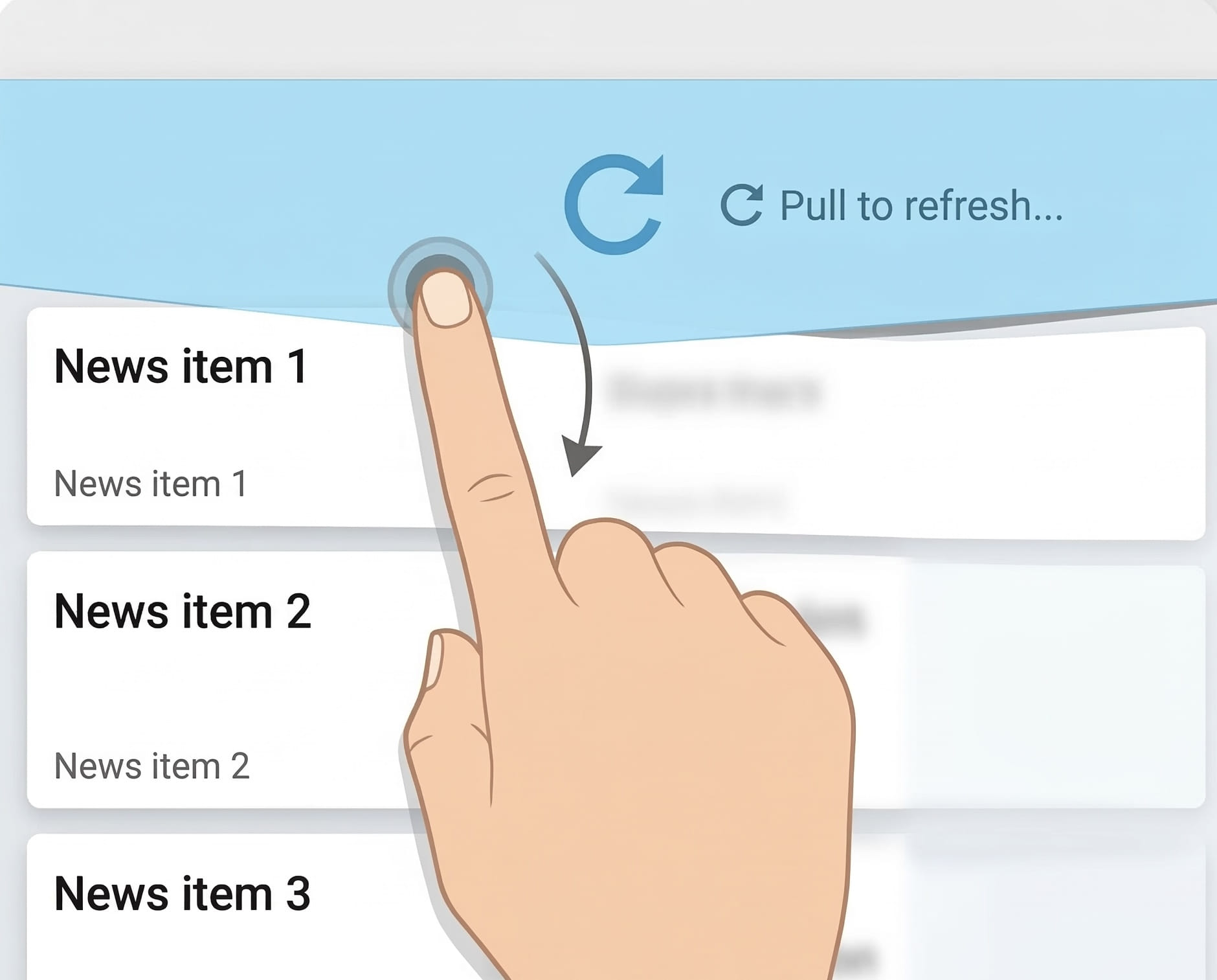 A
pull-to-refresh mockup, with a list of news items that can be refreshed by
pulling down